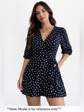 Abercrombie & Fitch Polka Dot Romper Wrap Black White Tie Waist Size S